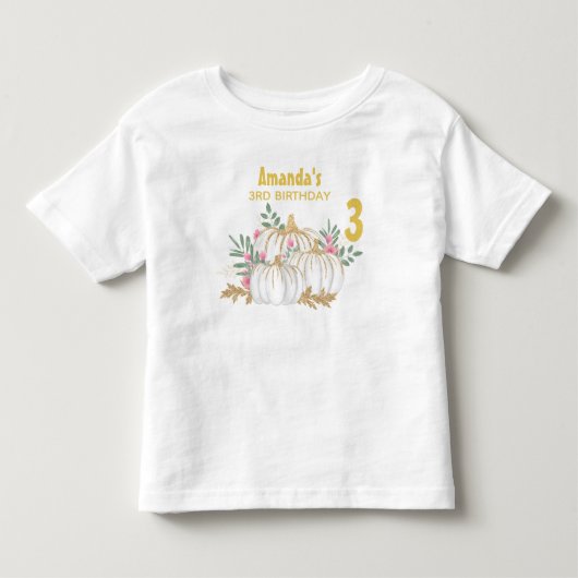 Witte en goudpompoenen Waterverf Birthday Kinder Shirts (Voorkant)