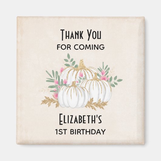 Witte en goudpompoenen Waterverf Birthday Magneet (Voorkant)