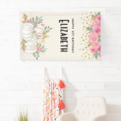 Witte en goudpompoenen Waterverf Birthday Spandoek (Insitu)