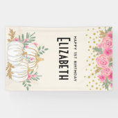 Witte en goudpompoenen Waterverf Birthday Spandoek (Horizontaal)