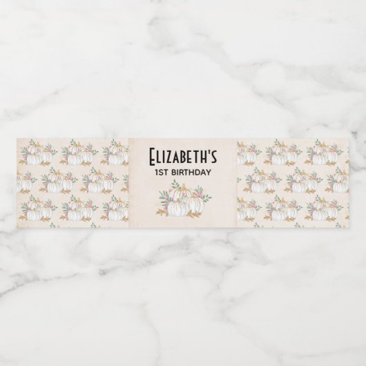 Witte en goudpompoenen Waterverf Birthday Waterfles Etiket (Enkel label)
