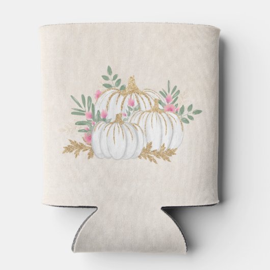 Witte en goudpompoenen Waterverf Blikjeskoeler (Achterkant)