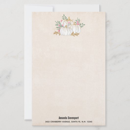 Witte en goudpompoenen Waterverf Briefpapier (Voorkant)