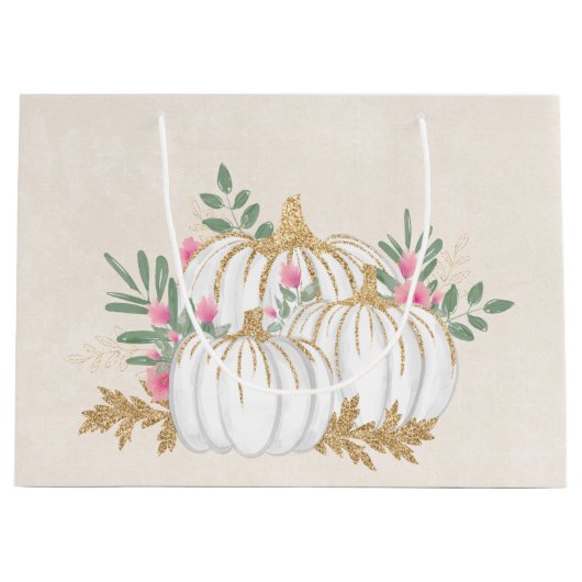 Witte en goudpompoenen Waterverf Groot Cadeauzakje (Voorkant)