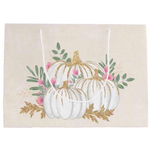 Witte en goudpompoenen Waterverf Groot Cadeauzakje (Achterkant)