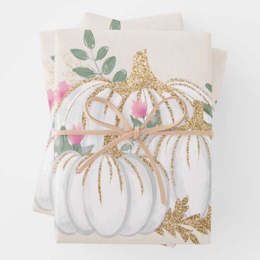 Witte en goudpompoenen Waterverf Inpakpapier Vel (In situ)