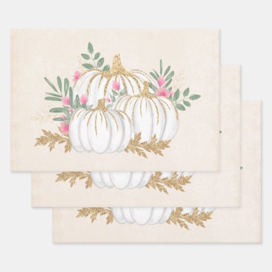 Witte en goudpompoenen Waterverf Inpakpapier Vel (Set)