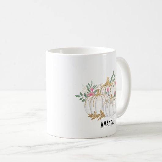 Witte en goudpompoenen Waterverf Koffiemok (Voorkant rechts)