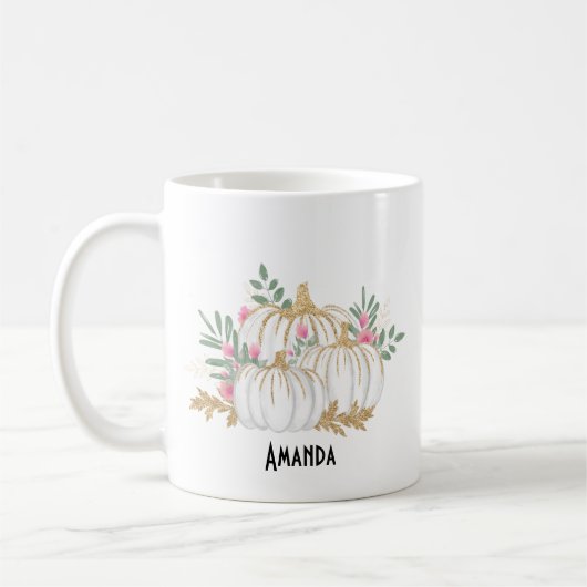 Witte en goudpompoenen Waterverf Koffiemok (Links)