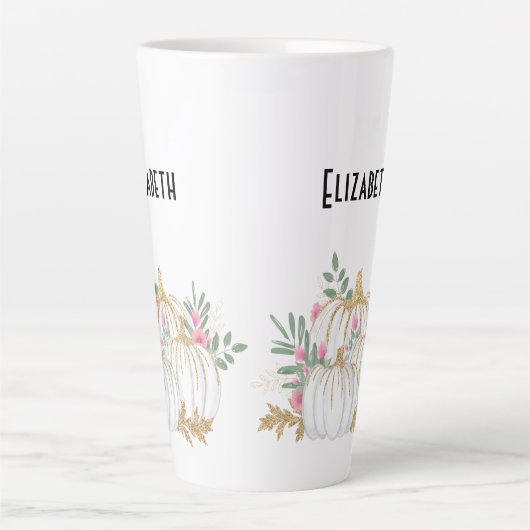 Witte en goudpompoenen Waterverf Latte Mok (Voorkant)