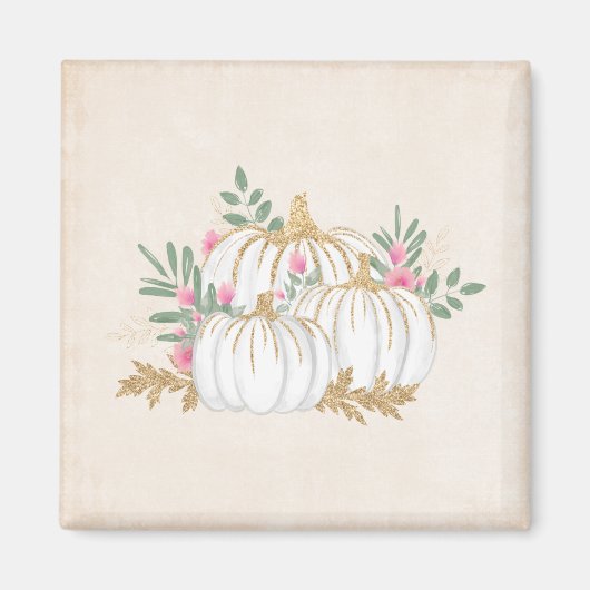 Witte en goudpompoenen Waterverf Magneet (Voorkant)