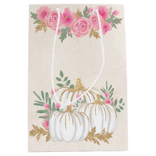 Witte en goudpompoenen Waterverf Medium Cadeauzakje (Voorkant)