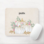 Witte en goudpompoenen Waterverf Muismat (Met muis)