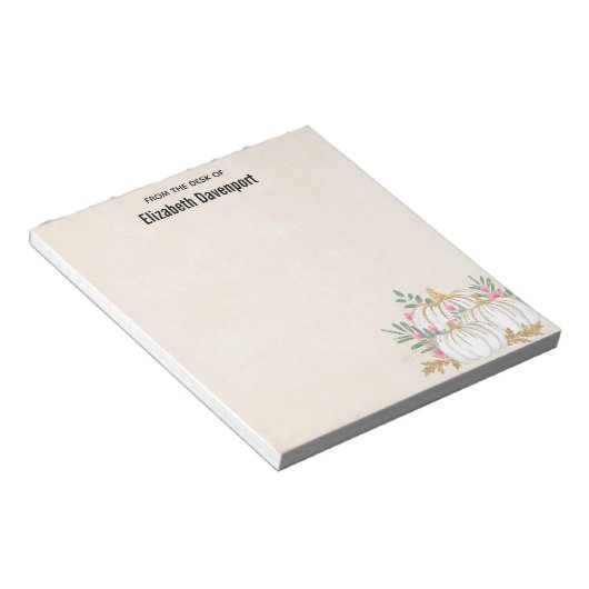 Witte en goudpompoenen Waterverf Notitieblok (Schuin)