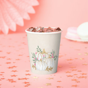 Witte en goudpompoenen Waterverf Papieren Bekers