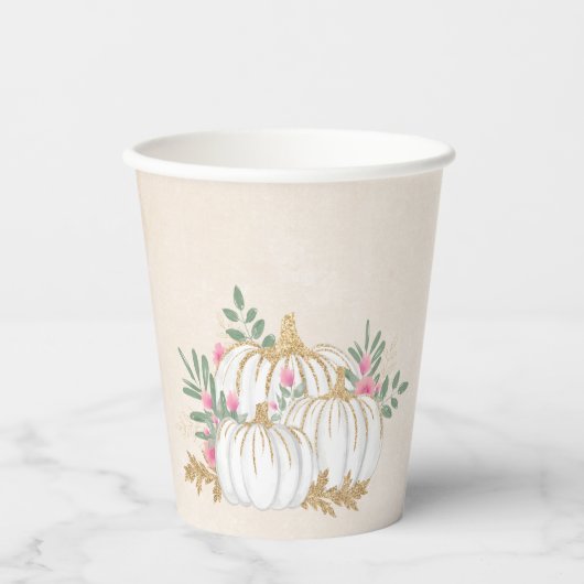 Witte en goudpompoenen Waterverf Papieren Bekers (Voorkant)