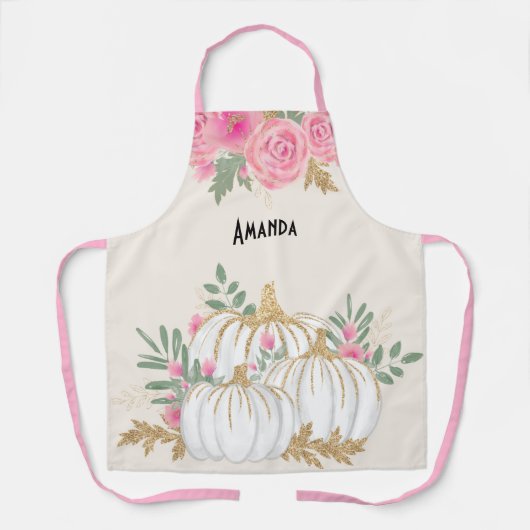 Witte en goudpompoenen Waterverf Schort (Voorkant)