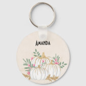 Witte en goudpompoenen Waterverf Sleutelhanger (Voorkant)