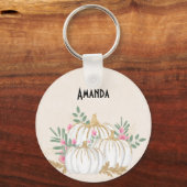 Witte en goudpompoenen Waterverf Sleutelhanger (Voorkant)