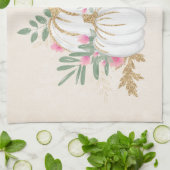 Witte en goudpompoenen Waterverf Theedoek (Gevouwen)