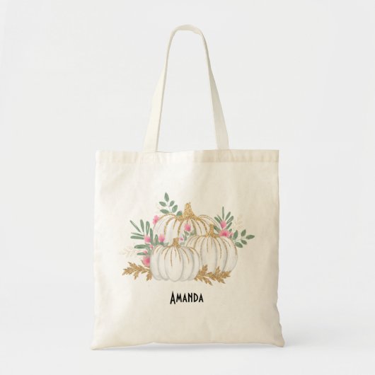 Witte en goudpompoenen Waterverf Tote Bag (Voorkant)
