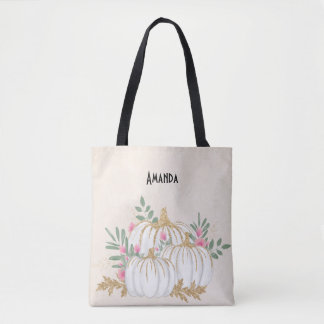 Witte en goudpompoenen Waterverf Tote Bag