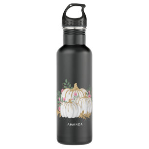 Witte en goudpompoenen Waterverf Waterfles