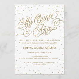 witte en goudsterren Quinceañera Partij Kaart