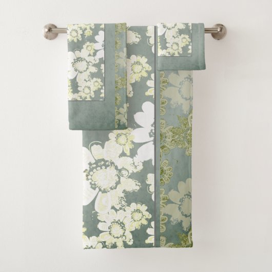 Witte en Grijze Bloemen Kant Badhanddoeken Bad Handdoek (Insitu)