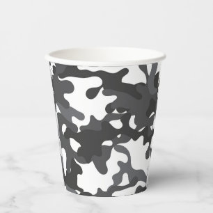 Witte en Grijze Camouflage Document Koppen Papieren Bekers