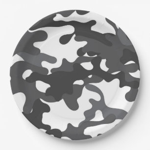 Witte en Grijze Camouflage Papieren Borden Bordje