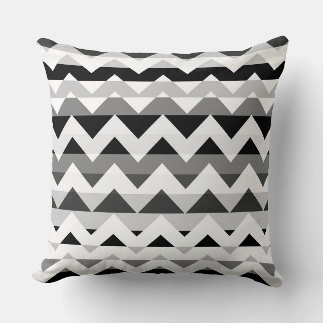 Witte en grijze Chevron Zigzag Kussen (Voorkant)