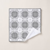 Witte en grijze folklore ornament damask bad handdoek (Wasdoekje)