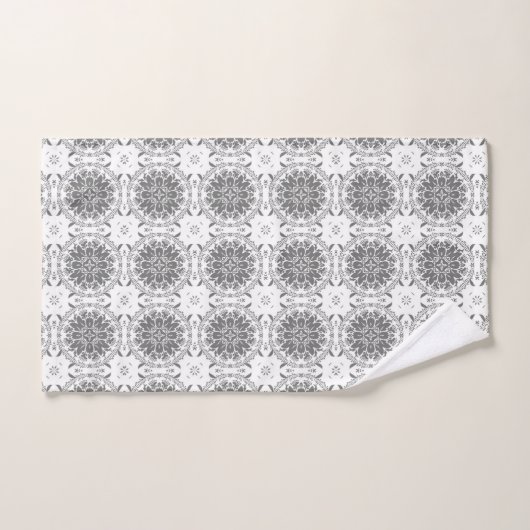 Witte en grijze folklore ornament damask bad handdoek (Handdoek)