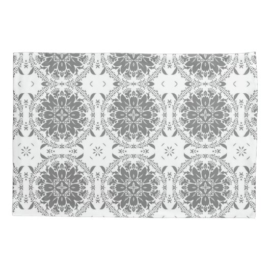 Witte en grijze folklore ornament damask kussensloop (Achterkant)