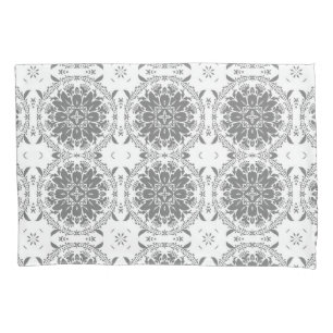 Witte en grijze folklore ornament damask kussensloop