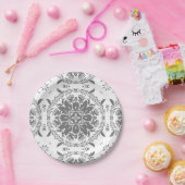 Witte en grijze folklore ornament damask papieren bordje (Feest)