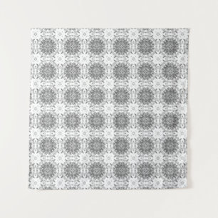 Witte en grijze folklore ornament damask wandkleed