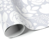Witte en grijze gestileerde rozen en bloesems cadeaupapier (Rol Hoek)