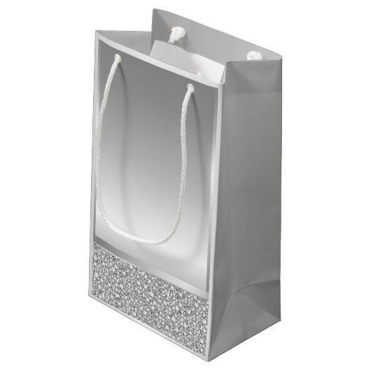 Witte en grijze glitter verjaardag klein cadeauzakje (Achterkant Gekanteld)