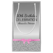 Witte en grijze glitter verjaardag klein cadeauzakje (Voorkant)