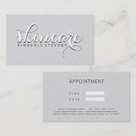 Witte en grijze glitter visitekaartje (Voorkant / Achterkant)