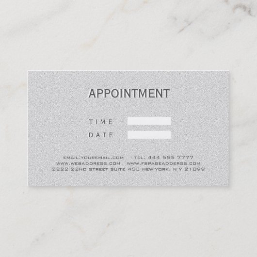 Witte en grijze glitter visitekaartje (Achterkant)