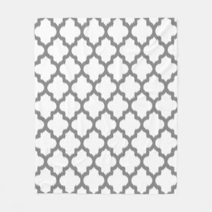 Witte en grijze Ikat Quatrefoil omkeerbaar patroon Fleece Deken