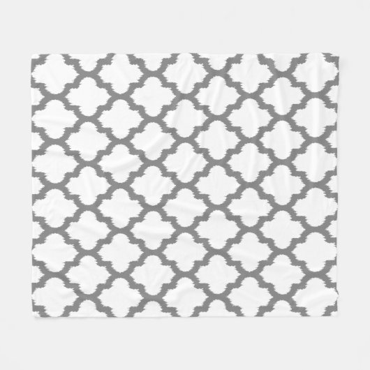 Witte en grijze Ikat Quatrefoil omkeerbaar patroon Fleece Deken (Voorkant (Horizontaal))
