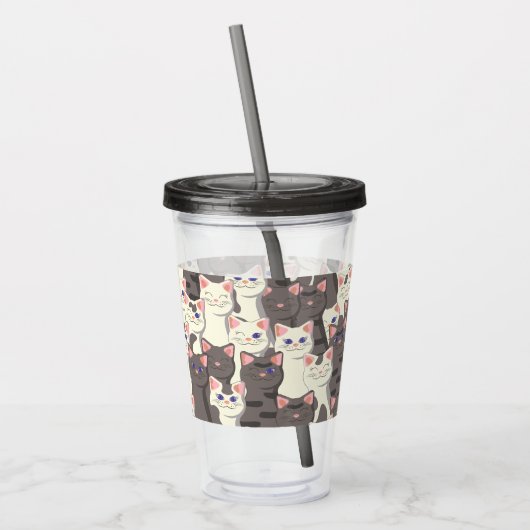 Witte en grijze kattenpatroon acryl drinkbeker (Links)