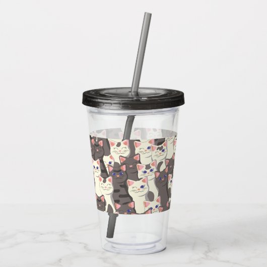Witte en grijze kattenpatroon acryl drinkbeker (Achterkant)