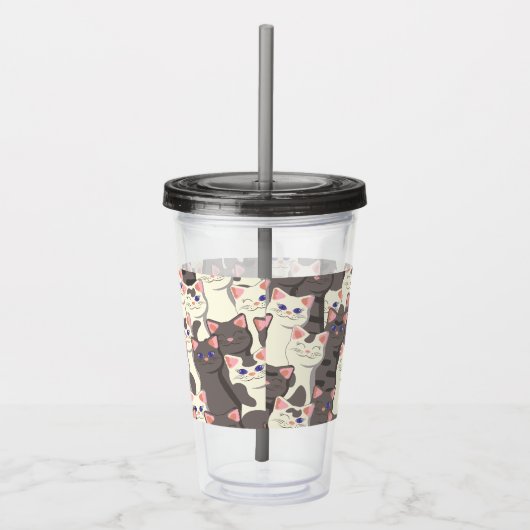 Witte en grijze kattenpatroon acryl drinkbeker (Rechts)