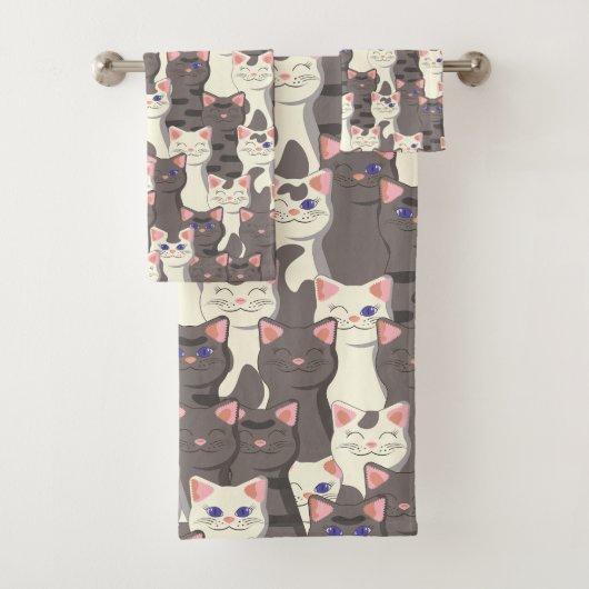 Witte en grijze kattenpatroon bad handdoek (Insitu)