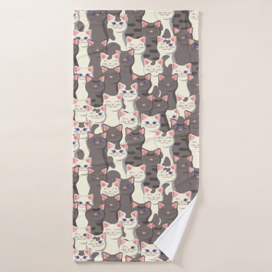 Witte en grijze kattenpatroon badhanddoek (Badhanddoek)